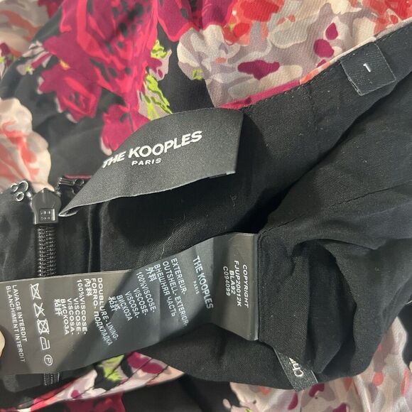 The Kooples Skirt Size 1 Floral Tulip Mini Black Pink - Picture 3 of 6